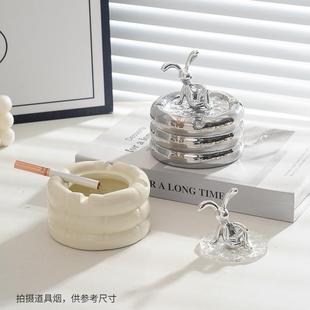 陶瓷烟缸家用客厅办公室潮流装 带盖烟灰缸北欧ins个性 饰摆件