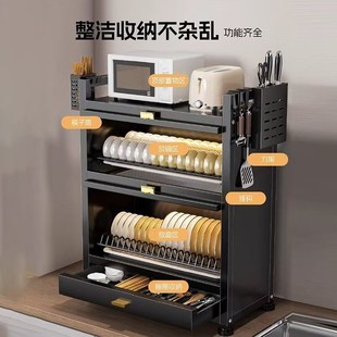 厨房碗碟置物架多功能带抽屉碗盘收纳柜家用防尘碗筷盘餐具沥水架