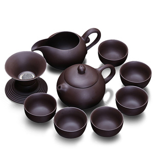 家用客厅陶瓷原矿宜兴泡茶壶盖碗公道杯茶杯 素臻紫砂功夫茶具套装