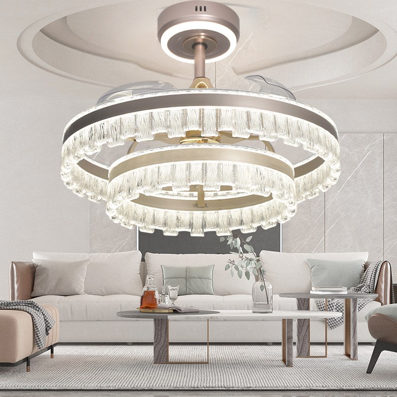 2025新款全光谱简约中山高端隐形风扇吊灯全铜电机智能语音三色光