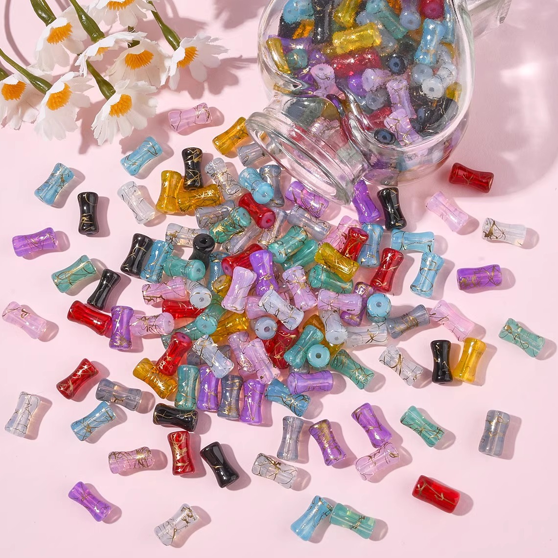 中式古风拉丝竹节珠玻璃珠散珠