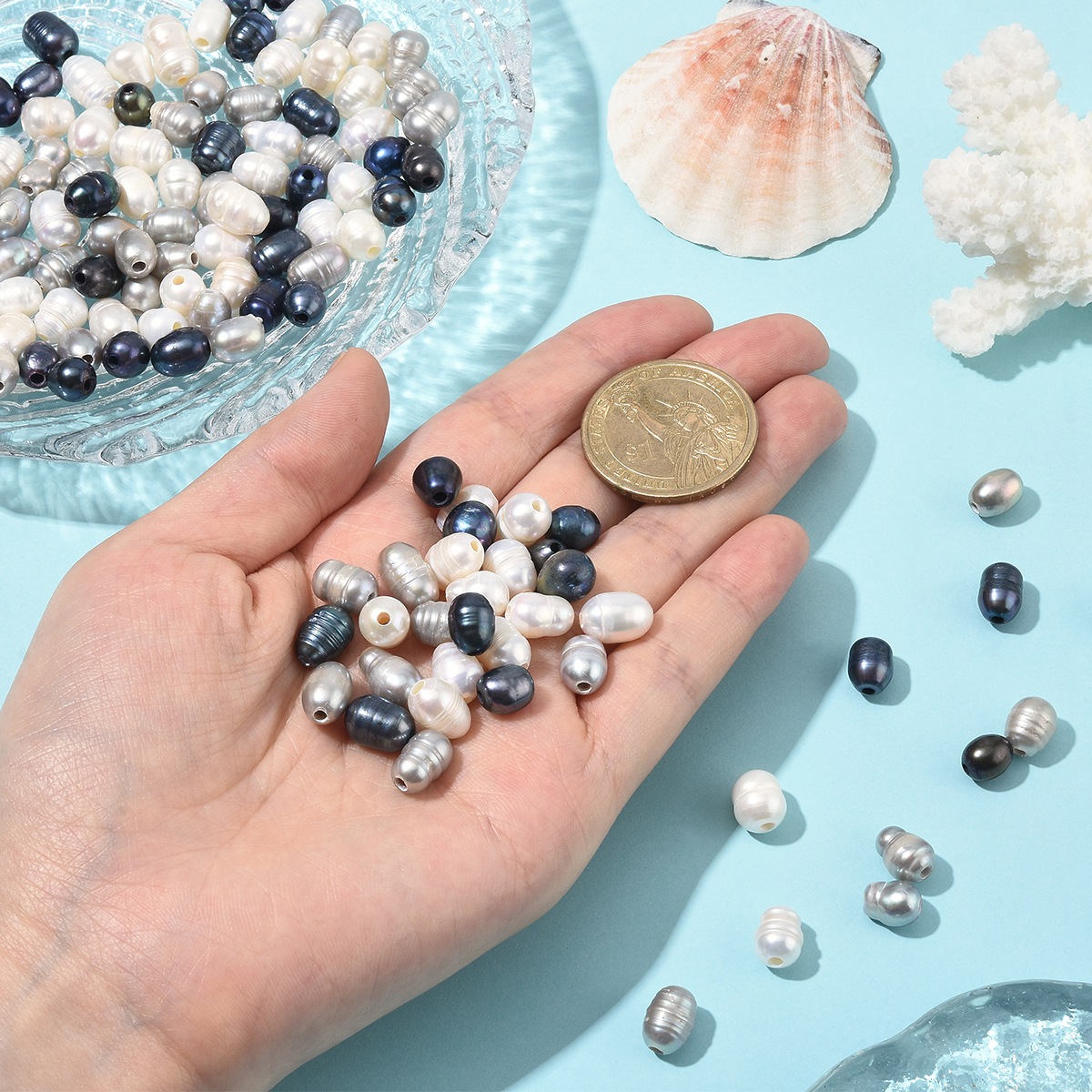 天然淡水珍珠散珠裸珠DIY材料带孔米形 10个/包 母亲节520DIY礼物