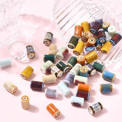 古风陶瓷彩色圆柱珠大孔珠子