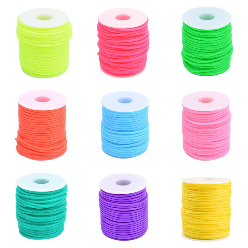 2mm粗彩色空心管橡胶绳多色可选DIY手工项链手链绳编织线材50m/卷