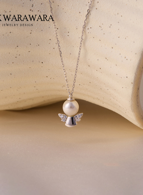 可爱小天使珍珠项链吊坠银锁骨链