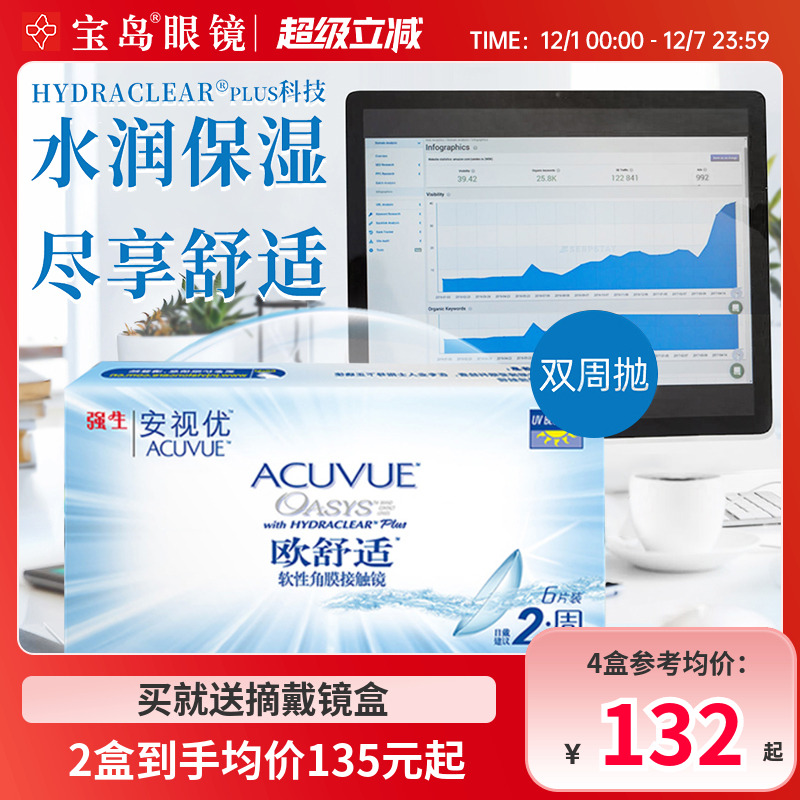 强生安视优欧舒适双周抛6片硅水凝胶隐形近视眼镜进口正品旗舰店