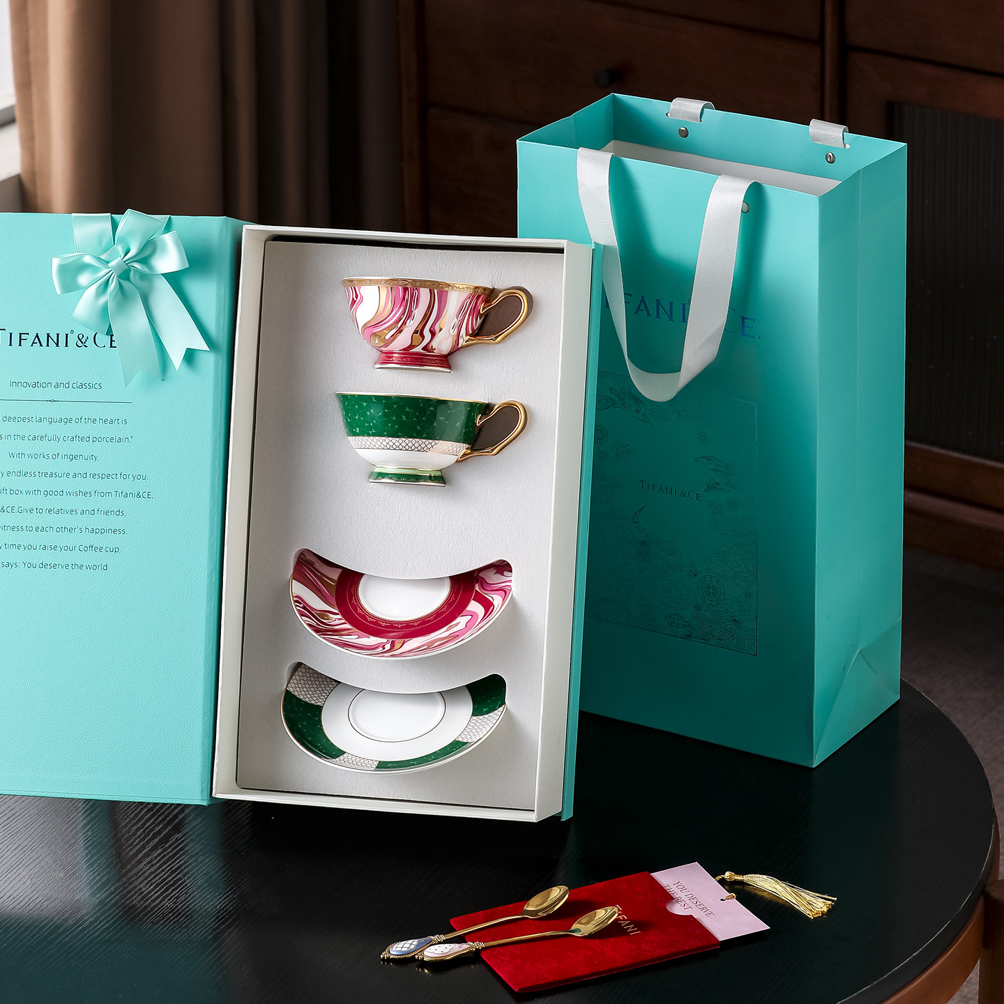 TIFANI法式骨瓷高脚咖啡杯精致礼物高颜值红茶杯子女轻奢伴手礼品,餐饮具,咖啡杯,淘宝优惠券,粉丝福利购,淘宝优惠卷