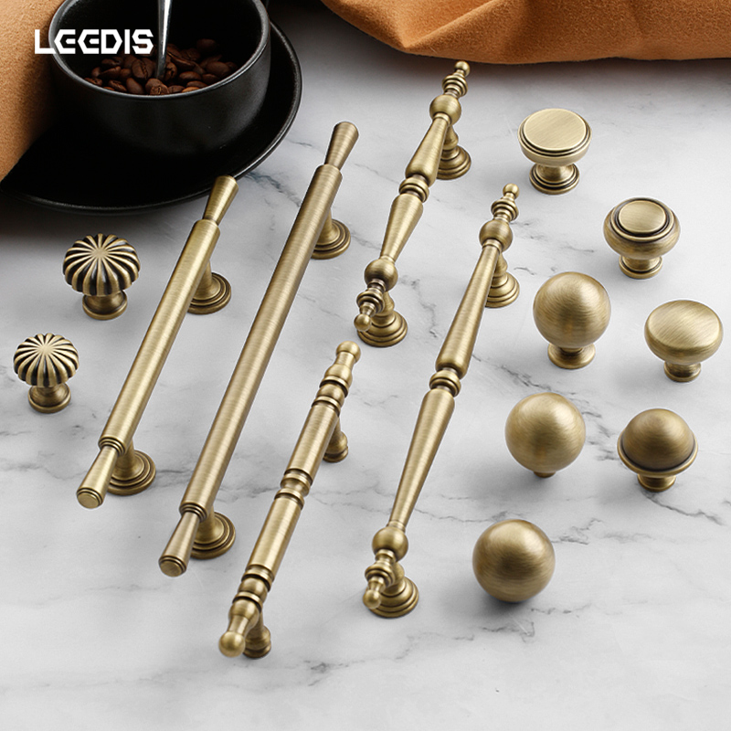 中古风复古黄铜柜门拉手古铜色圆球抽屉门把手新中式橱柜衣柜拉手