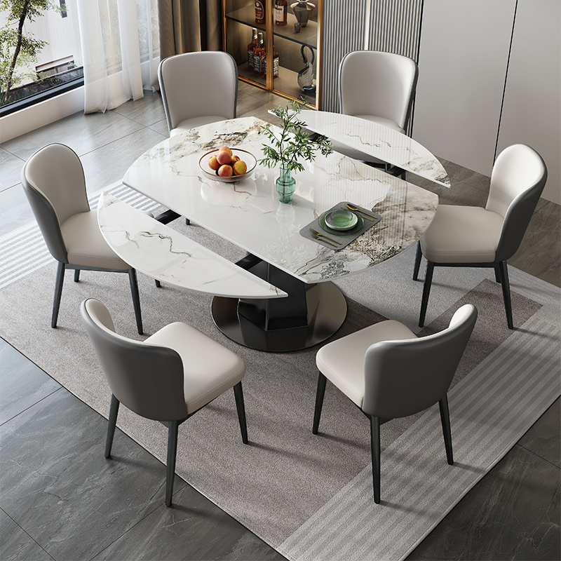 馨佰利岩板餐桌椅组合轻奢现代简约家用小户型伸缩旋转电磁炉饭桌