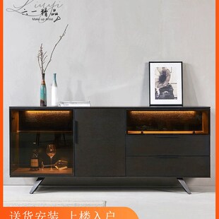 极简实木餐边柜玻璃酒柜别墅大平层客厅展厅轻奢风储物茶水柜 意式