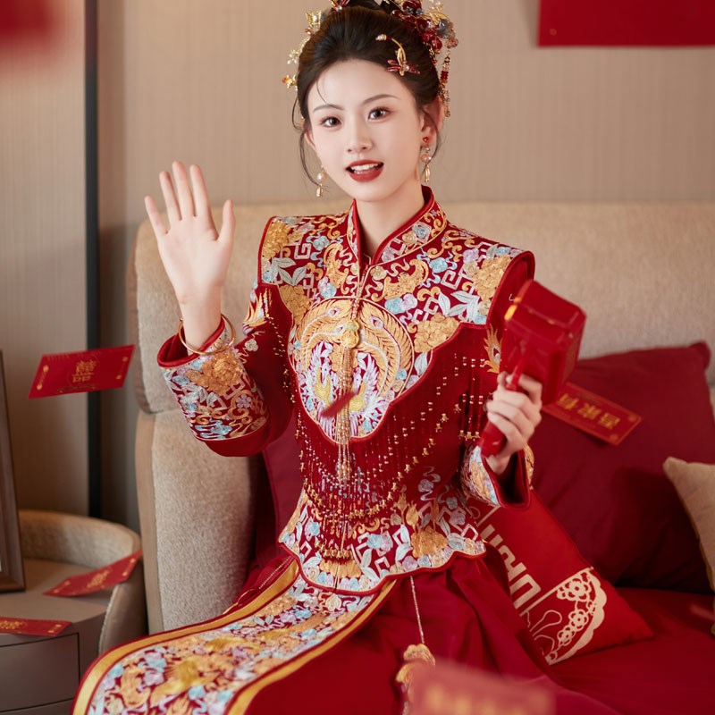 重工秀禾服新娘2024新款龙凤褂中式嫁衣高端奢华婚服结婚小个子