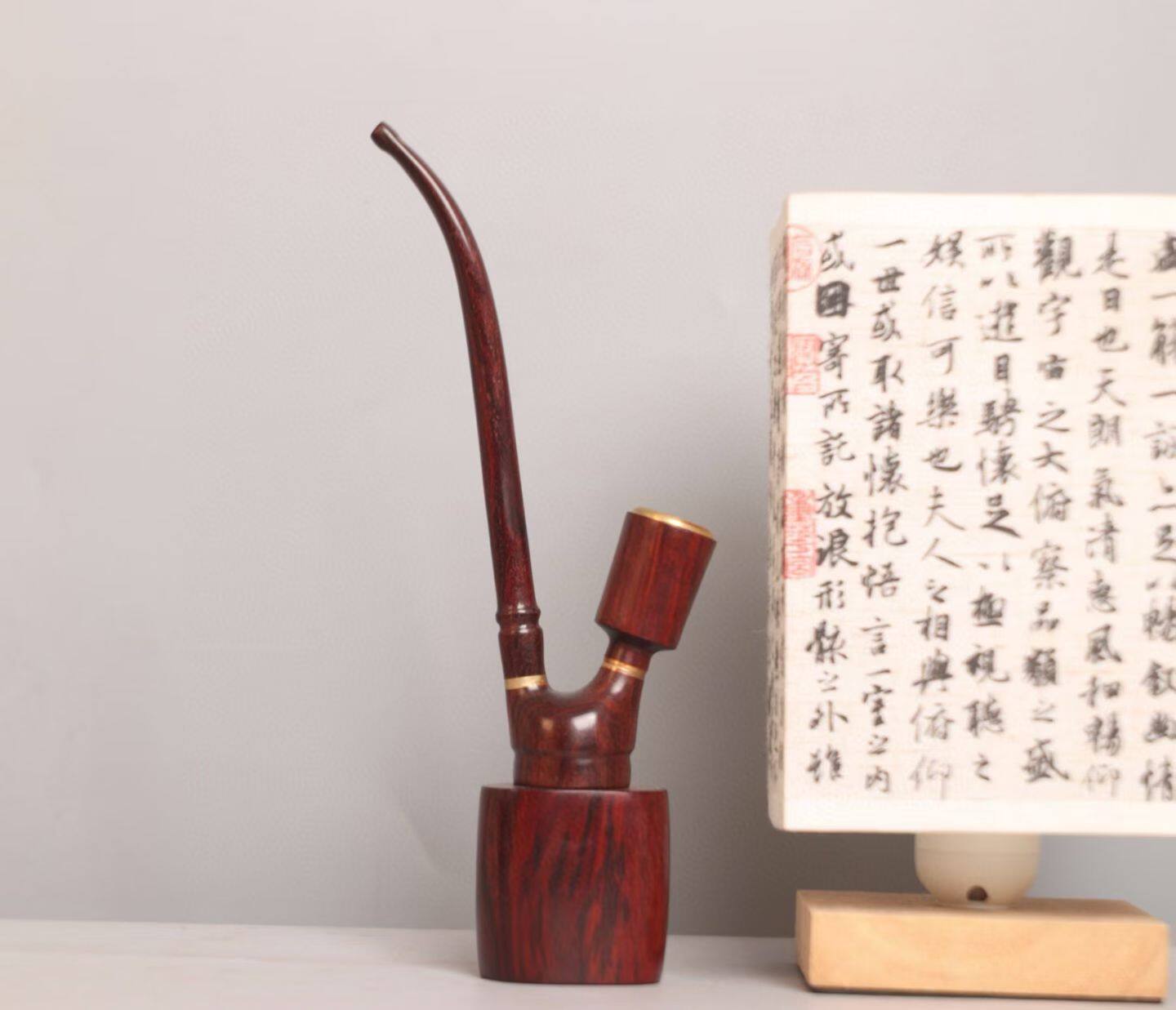 印度小叶紫檀烟斗实木烟斗男士传统老式檀木过滤旱烟烟斗高档烟杆