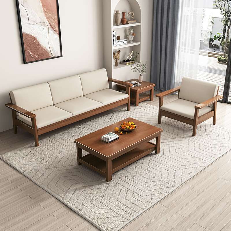 实木沙发客厅2024新款农村堂屋家具三人位小户型中式橡木布艺沙发