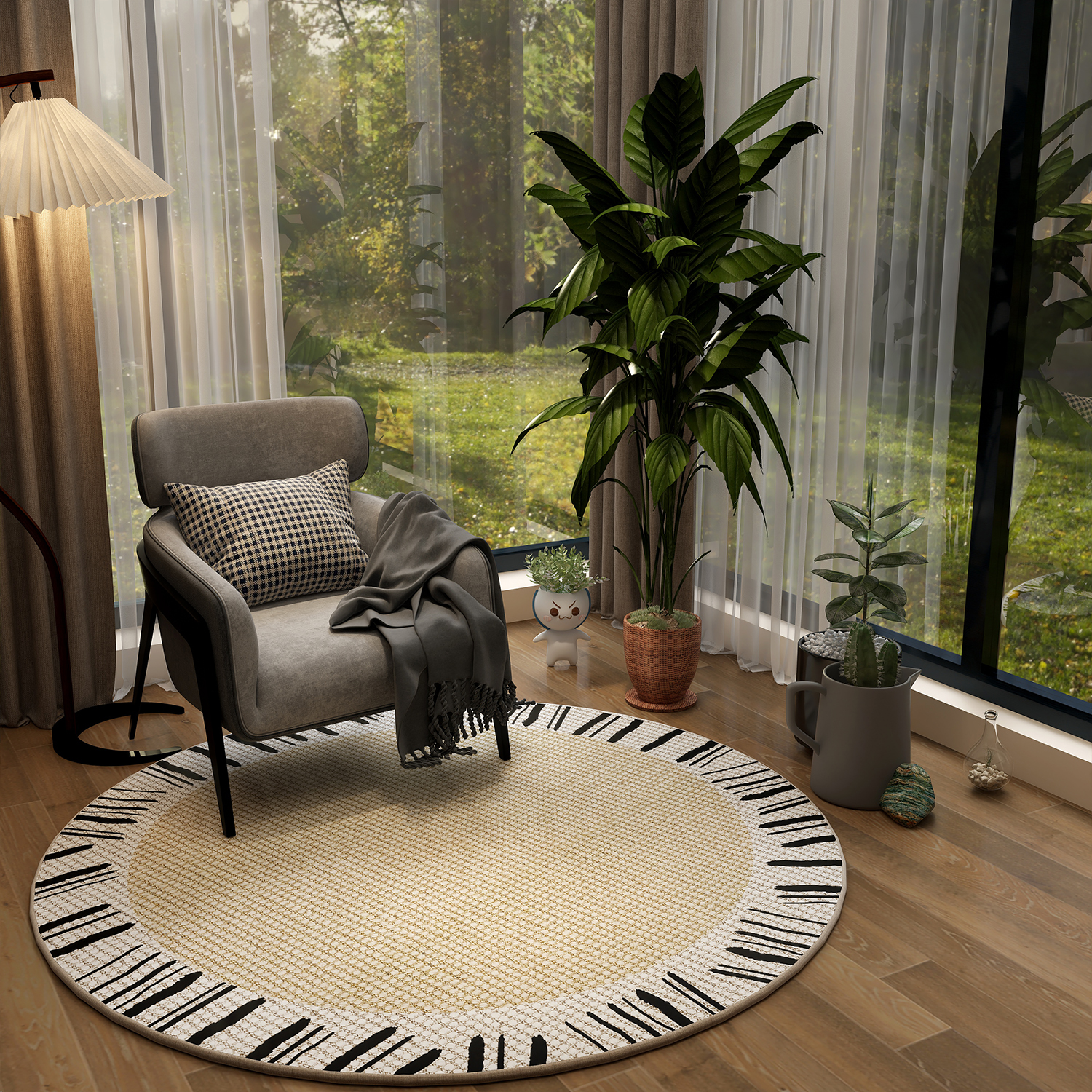 高级圆形地垫2i024新款卧室客厅地毯衣帽间欧式儿童阅读区转椅脚