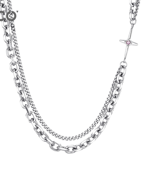 CCO星芒项链男生潮牌小众配饰十字架男女款双层链条送男友礼物