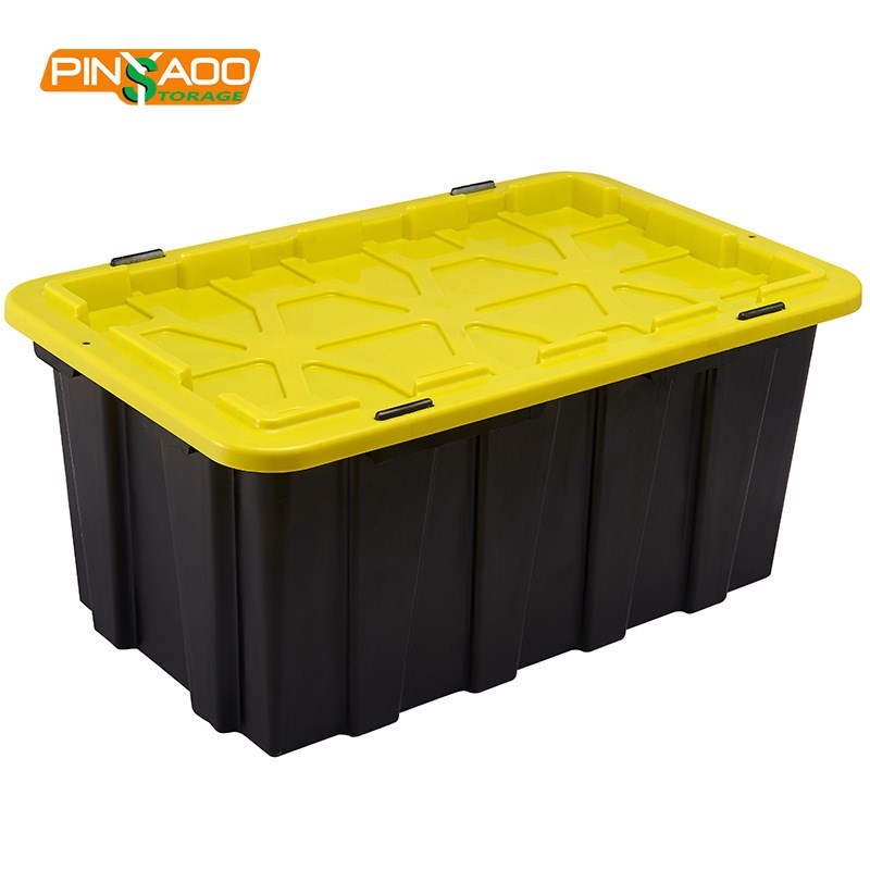 外贸大容量150L塑料防尘收纳A箱黑黄工具箱储物箱 重型加厚收纳箱