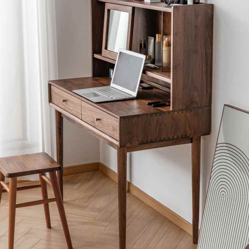 北欧现代简d约黑胡桃木化妆桌梳妆台现代简约日式原木书桌化妆桌