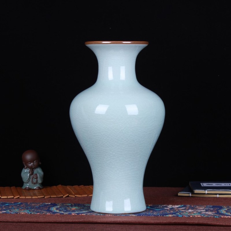 仿古官窑裂纹釉i白色鱼尾瓶花瓶摆设客厅家居装饰工艺品摆件
