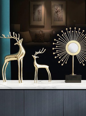 玄关黄铜纯铜招财鹿摆件家居饰品轻奢客厅装饰电视柜高档现代简约