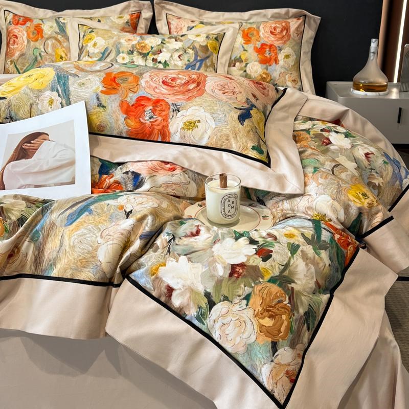 冬季加厚磨毛四件套A类母婴级轻奢纯棉印花被套全棉床单床上用品4