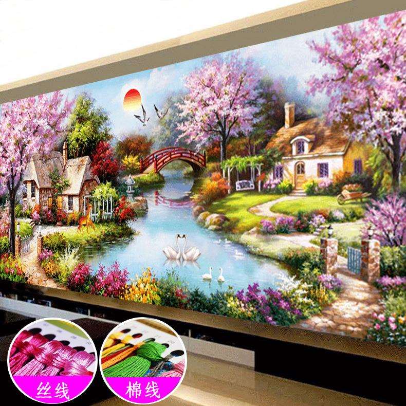 蒙娜丽莎十字绣2021新款客厅家园花园小屋风景欧式大幅山水画线绣