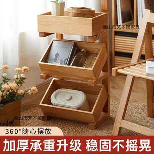 木制多功能厨房置物架角落落地架多层实木储物架水果收纳筐收纳架