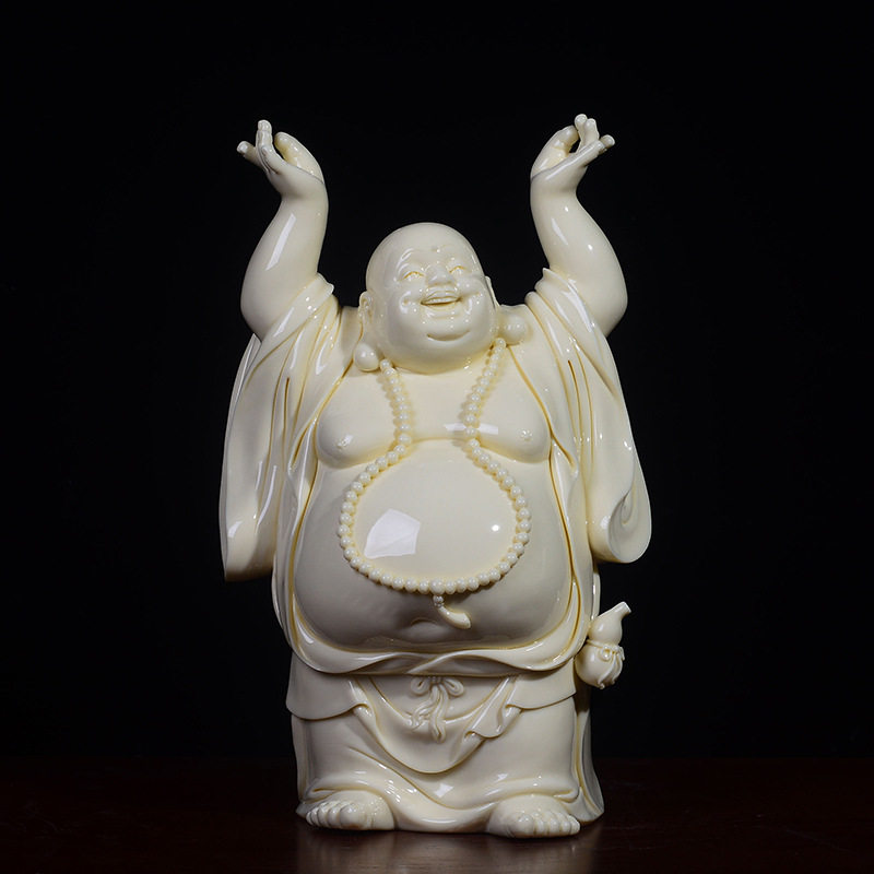德化招财《乐开怀弥勒》中式陶瓷工艺品大肚笑佛客厅家居饰品摆件