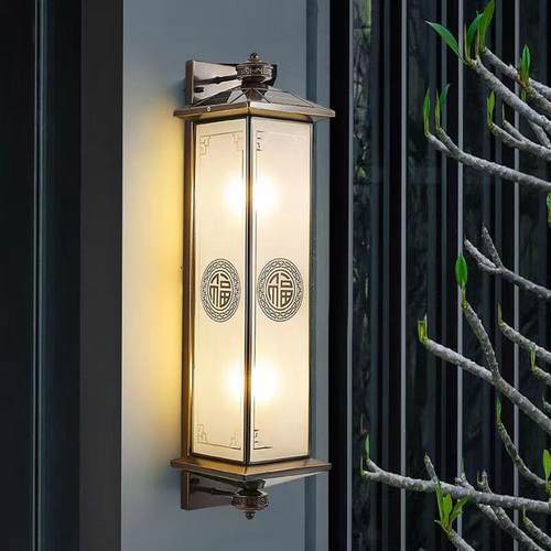 全铜新中式太阳能壁灯户外防水庭院灯室外露台楼梯灯别墅门口