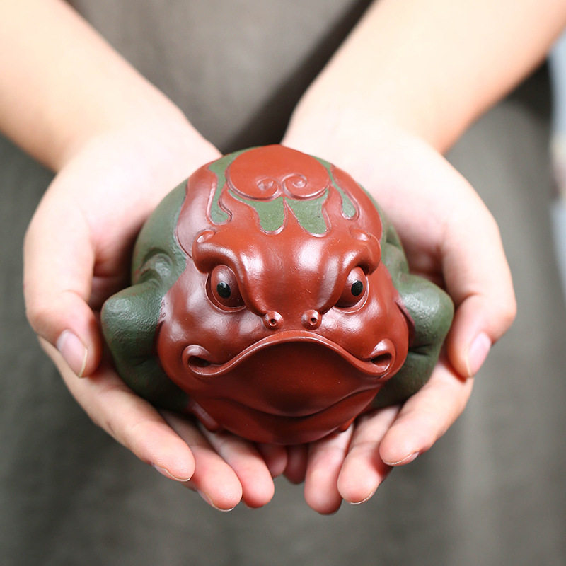 紫砂手工三足金蟾茶宠招财可养
