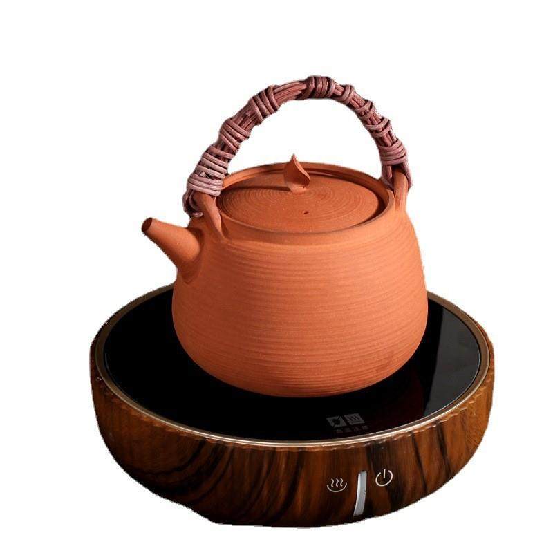 耐热陶壶潮州纯手工朱泥砂铫壶藤提手大容量宽口煮茶壶烧水壶薄胚