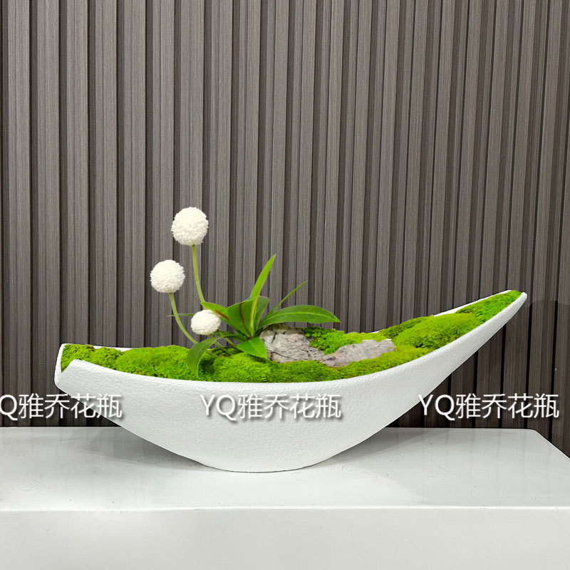 新中式船型树脂桌面花器苔藓绿植造景盆栽样品间客厅玄关摆件软装
