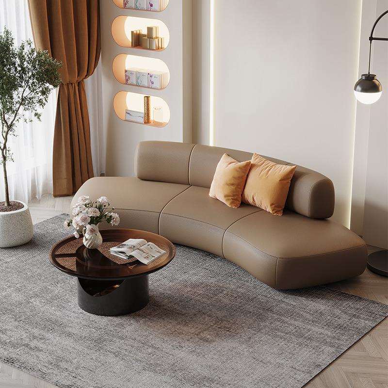 休息区商务洽谈接待沙发轻奢弧形三人沙发办公室会客厅皮艺沙发