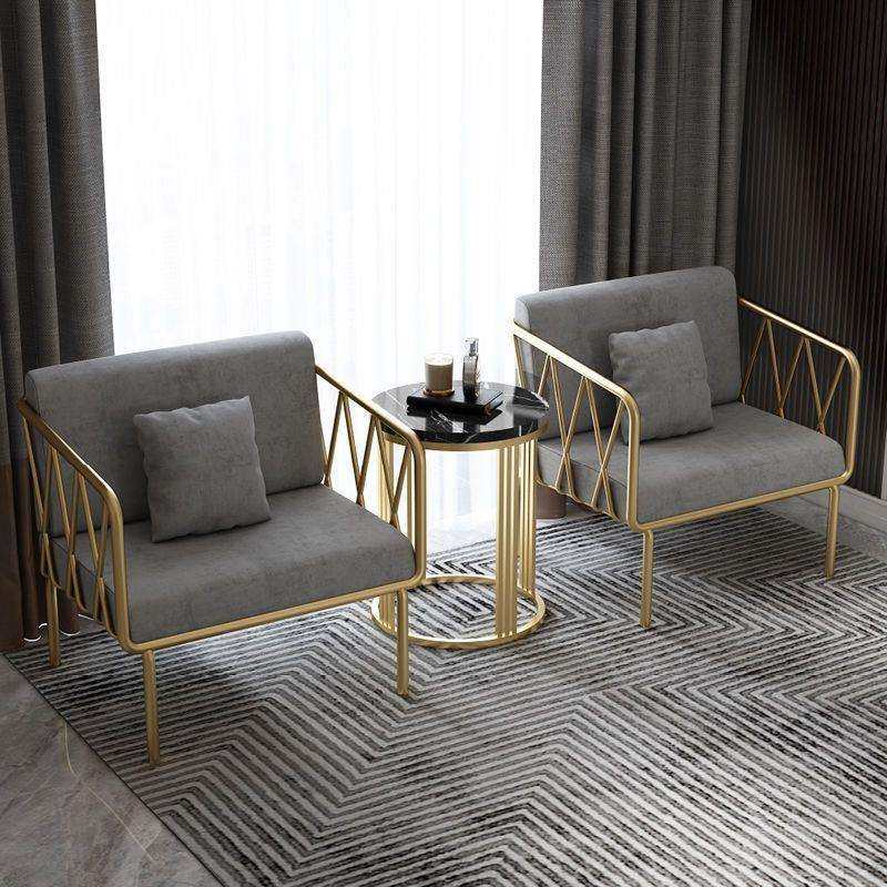 现代简约轻奢金色铁艺沙发服装店网红单人沙发椅客厅沙发茶几组合