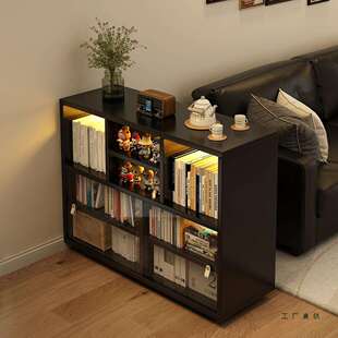 实木书柜储物柜一体小户型客厅沙发边几侧边柜带门床头矮柜窄柜子