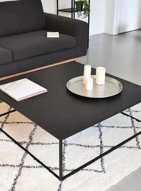 网红黑色茶几铁艺矮桌沙发简约正方形小茶几客厅轻奢家用现代网红