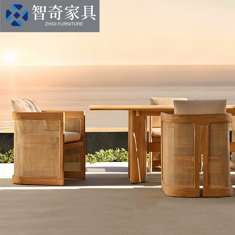 户外休闲别墅庭院酒店花园露天家具室外防水防晒柚木餐台椅组合