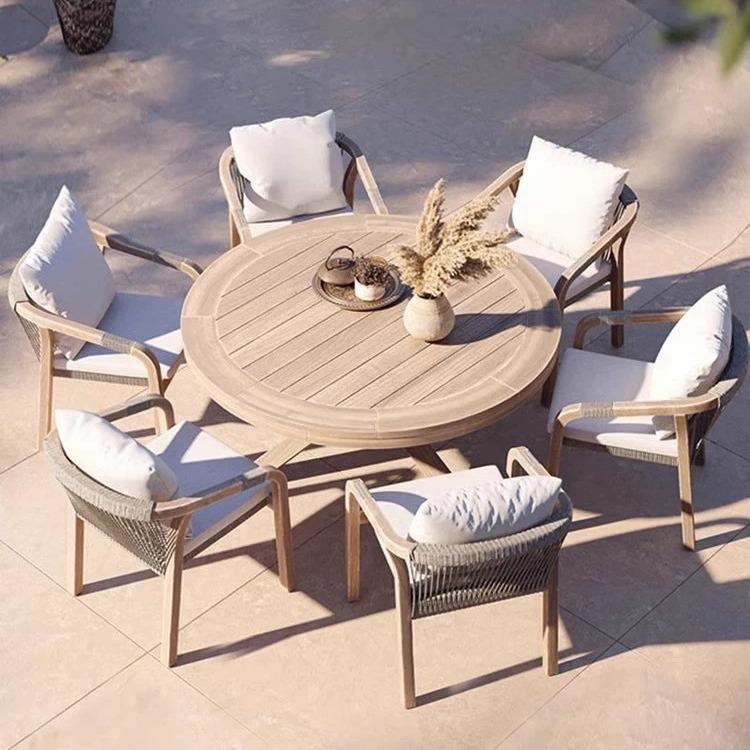 北欧户外休闲藤编家具别墅庭院花园室外露台防水防晒柚木餐桌椅