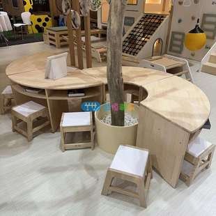 幼儿园实木桌椅儿童早教美术室绘画手工桌收纳展示架置物架装饰架