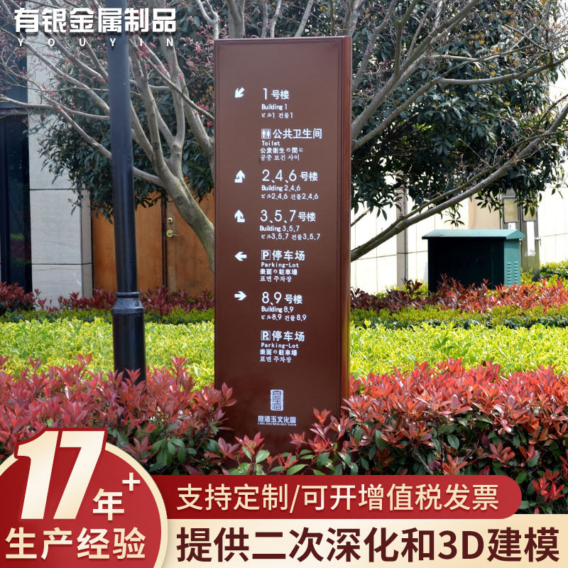 户外公园精品道路导视标识牌不锈钢板仿木纹UV高清打印汽车烤漆