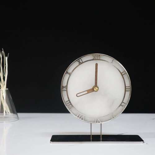 高档轻奢创意云石座钟摆件客厅装饰时钟样板间书房床头柜桌面台钟