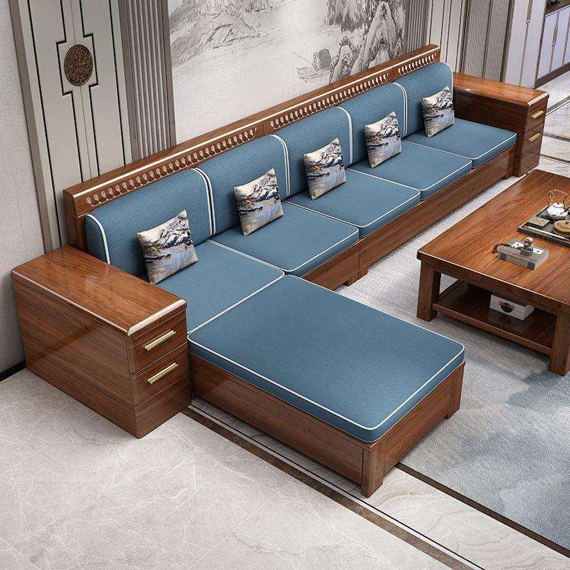 金丝胡桃木实木沙发组合新中式客厅大小户型冬夏两用储物高靠沙发