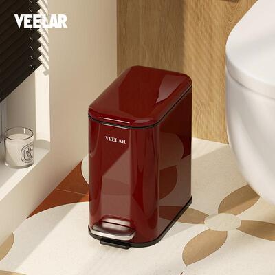 VEELAR卫生间垃圾桶简约家用高颜值2025新款复古风夹窄缝脚踏带盖