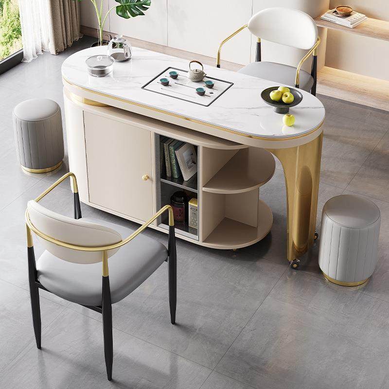 轻奢岩板茶桌椅组合可旋转移动办公一体茶台简约客厅阳台休闲茶几