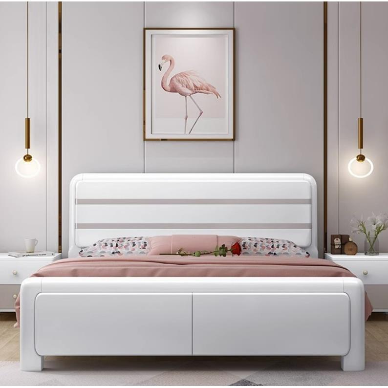 现代简约白色烤漆实木床橡木.单人.双人床.米.米大床