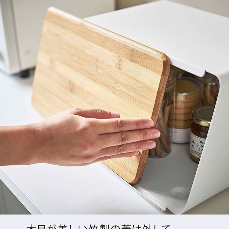 跨境白色面包盒家用 厨房果蔬通风金属储物罐形网纹竹盖面包箱两