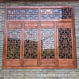 木雕中式仿古门窗实木花格老旧房间木门庭院对开大门复古镂空门窗