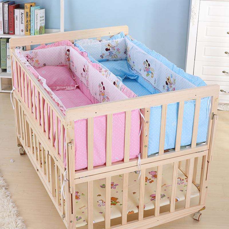 双胞胎婴儿床加长超宽多功能实木无漆双人宝宝床摇床童床多省X20