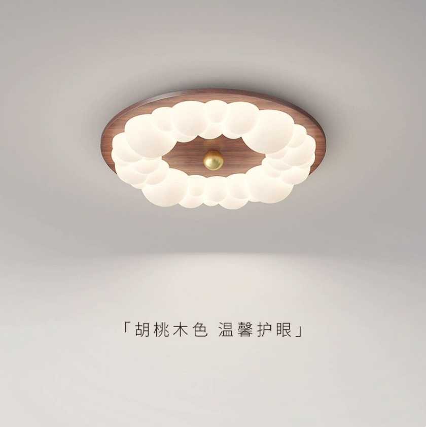全光谱奶油风新款复古卧室泡泡灯简约实木房间灯中古护眼吸顶灯具