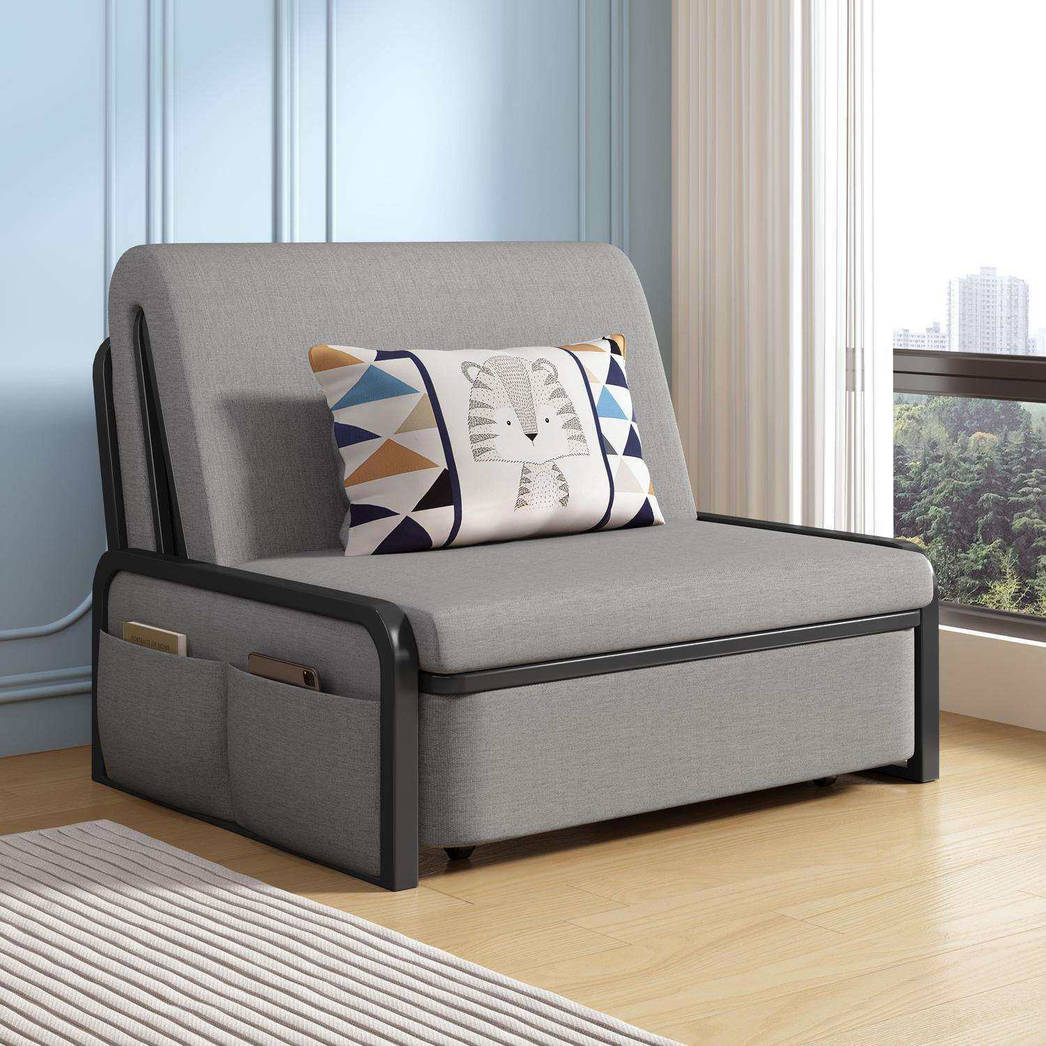 折叠沙发床两用2025新款小户型阳台布艺多功能床纯实木单人伸缩床