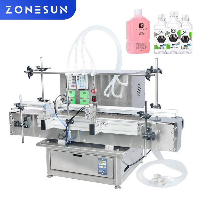 ZONESUN全自动台式液体灌装机4头隔膜泵果汁饮料化妆液罐装分装机